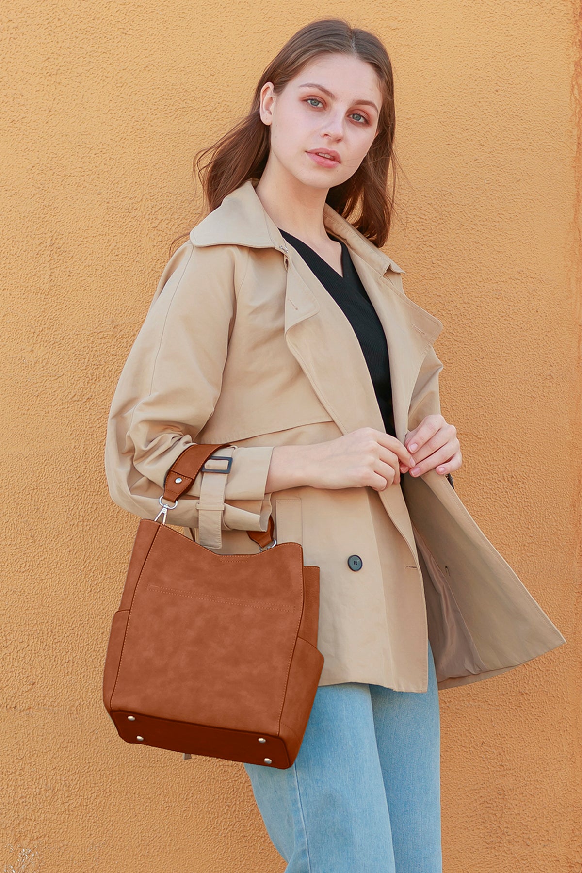 Jen & Co. Marlene Sherpa & Vegan Leather Tote | Contrast Crossbody Handbag Purse - View #9