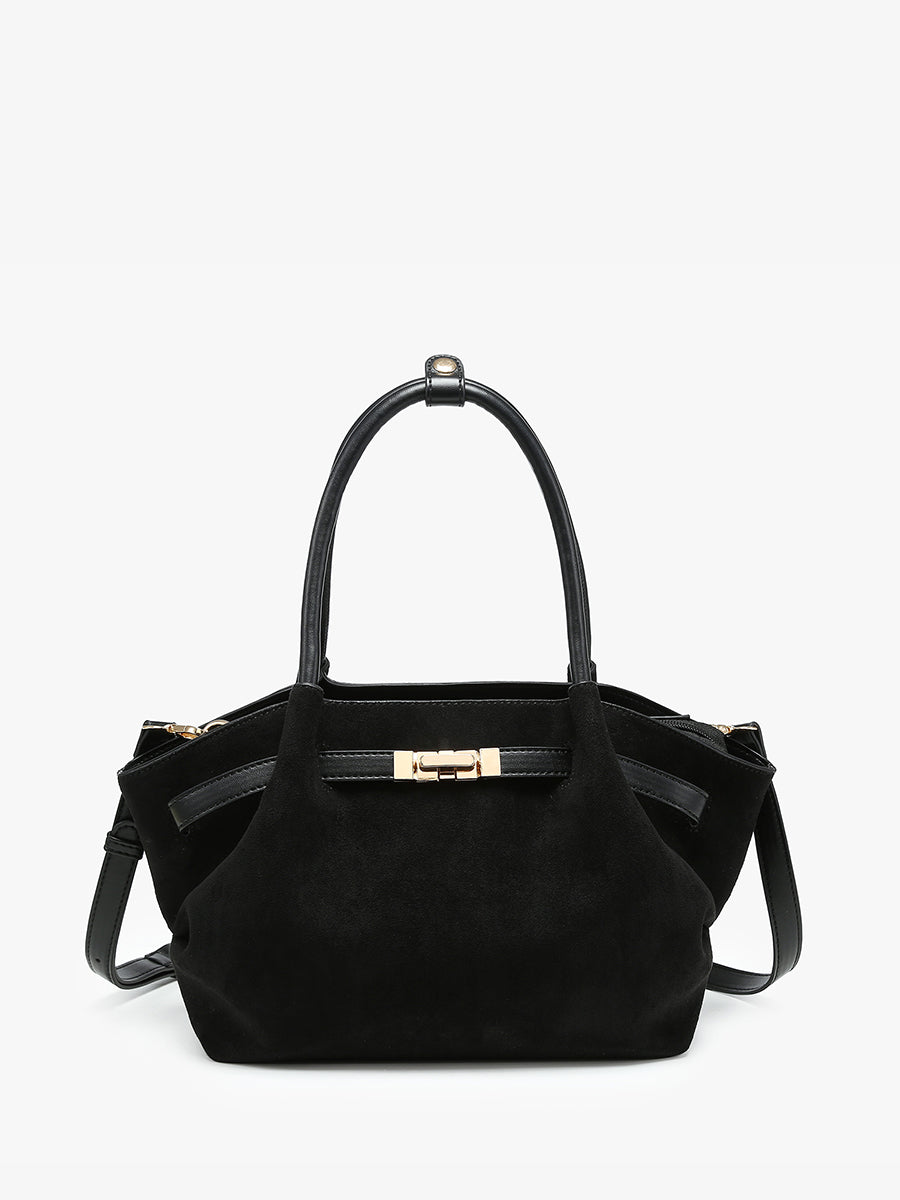 Lucia Faux Suede Satchel Black - Jen & Co. vegan handbag