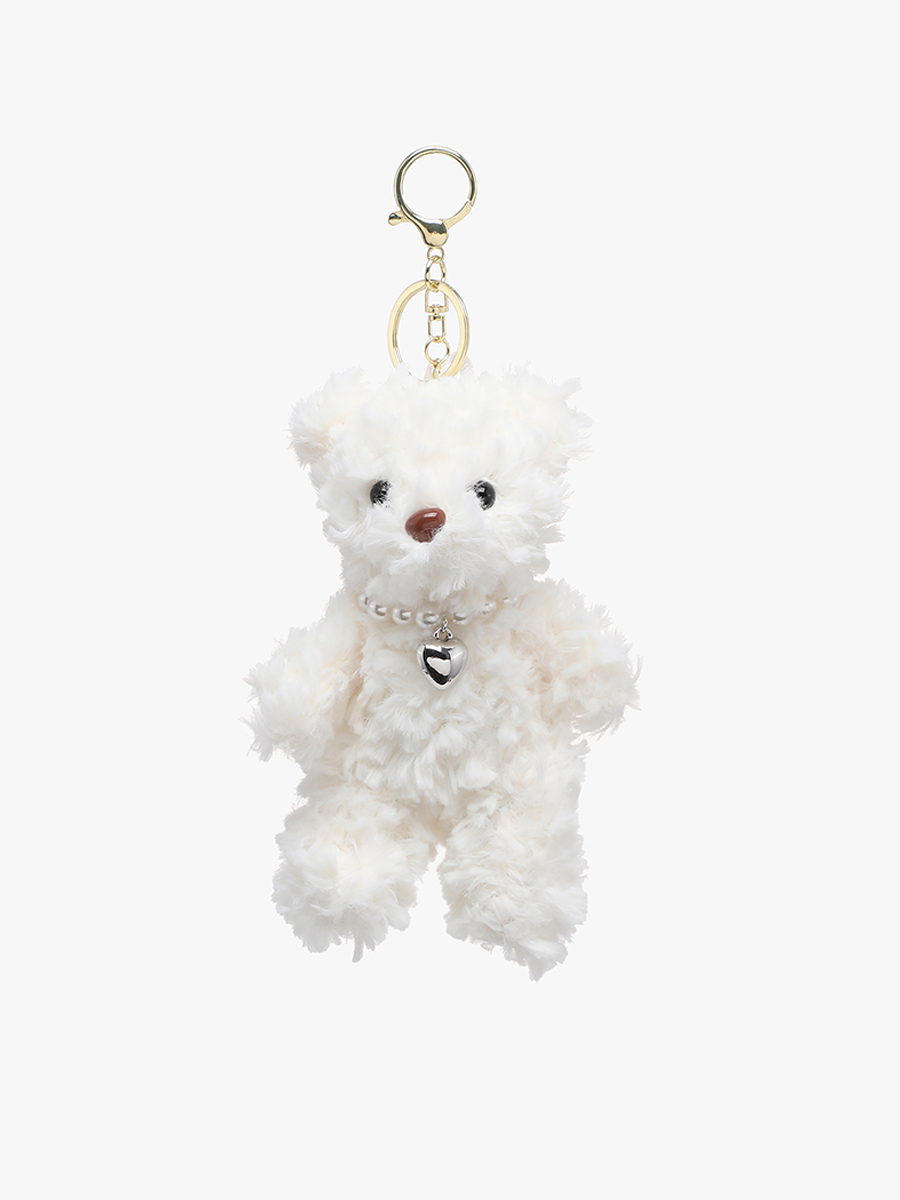 Bear Bag Charm Teddy White - Jen & Co. vegan handbag