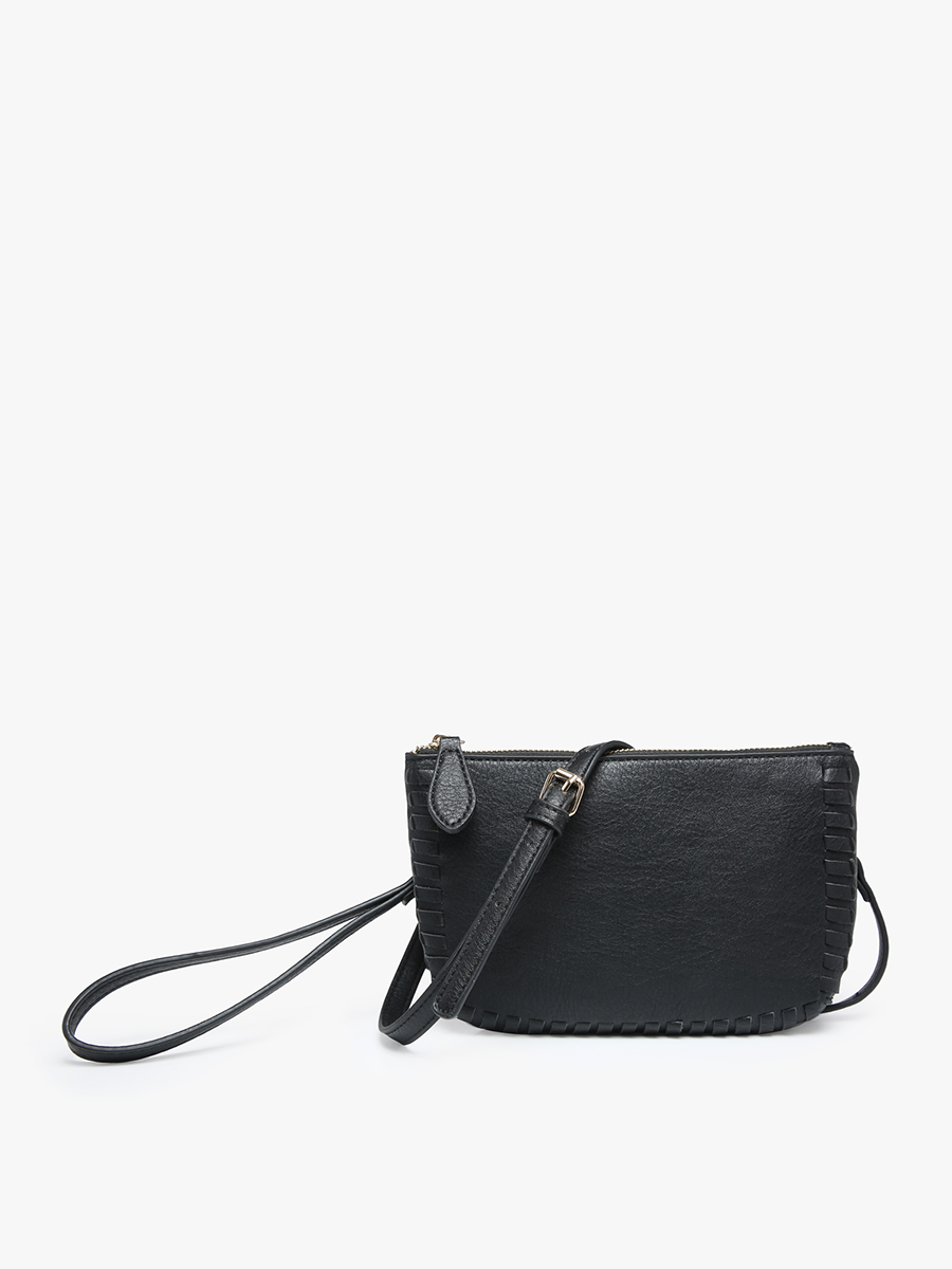 Bonnie Vegan Whipstitch Clutch/Crossbody in Black - Jen & Co. vegan handbag