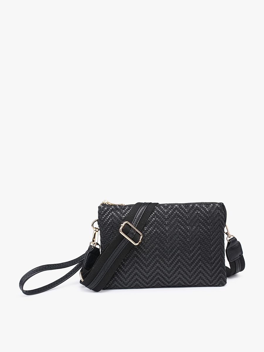 Izzy Vegan Woven Diag Crossbody Black - Jen & Co. vegan handbag