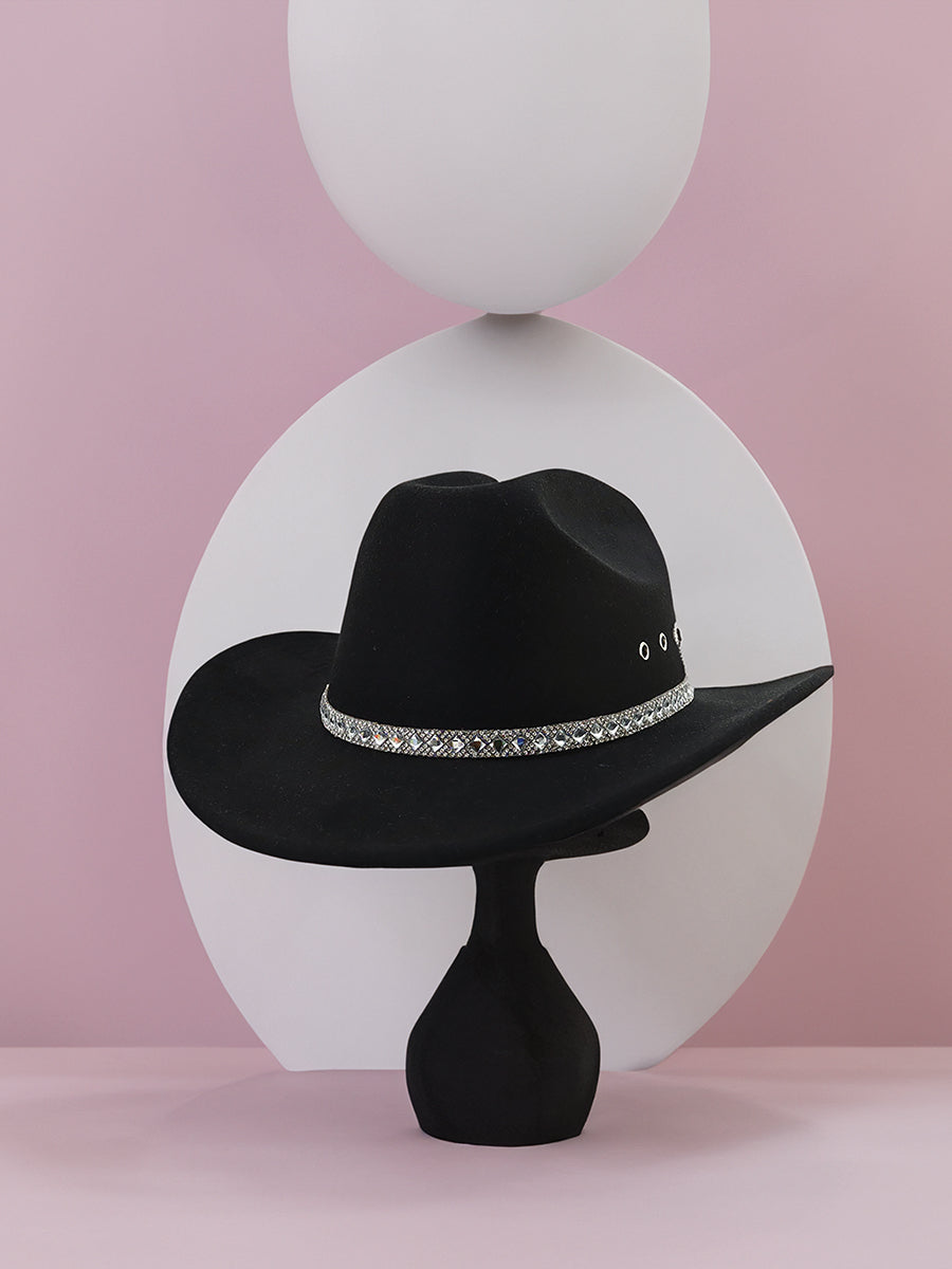 Baye Rhinestone Trim Fedora in - Jen & Co. vegan handbag