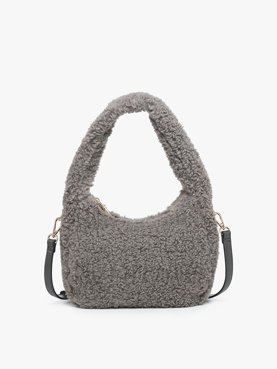 Gabrielle Vegan Sherpa Shoulder Bag in Grey - Jen & Co. vegan handbag