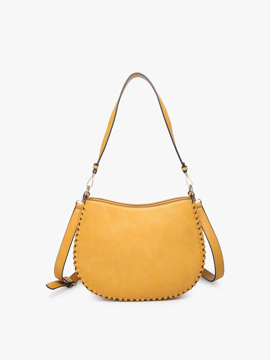 Raquel Vegan Whipstitch Saddle Bag Mustard - Jen & Co. vegan handbag