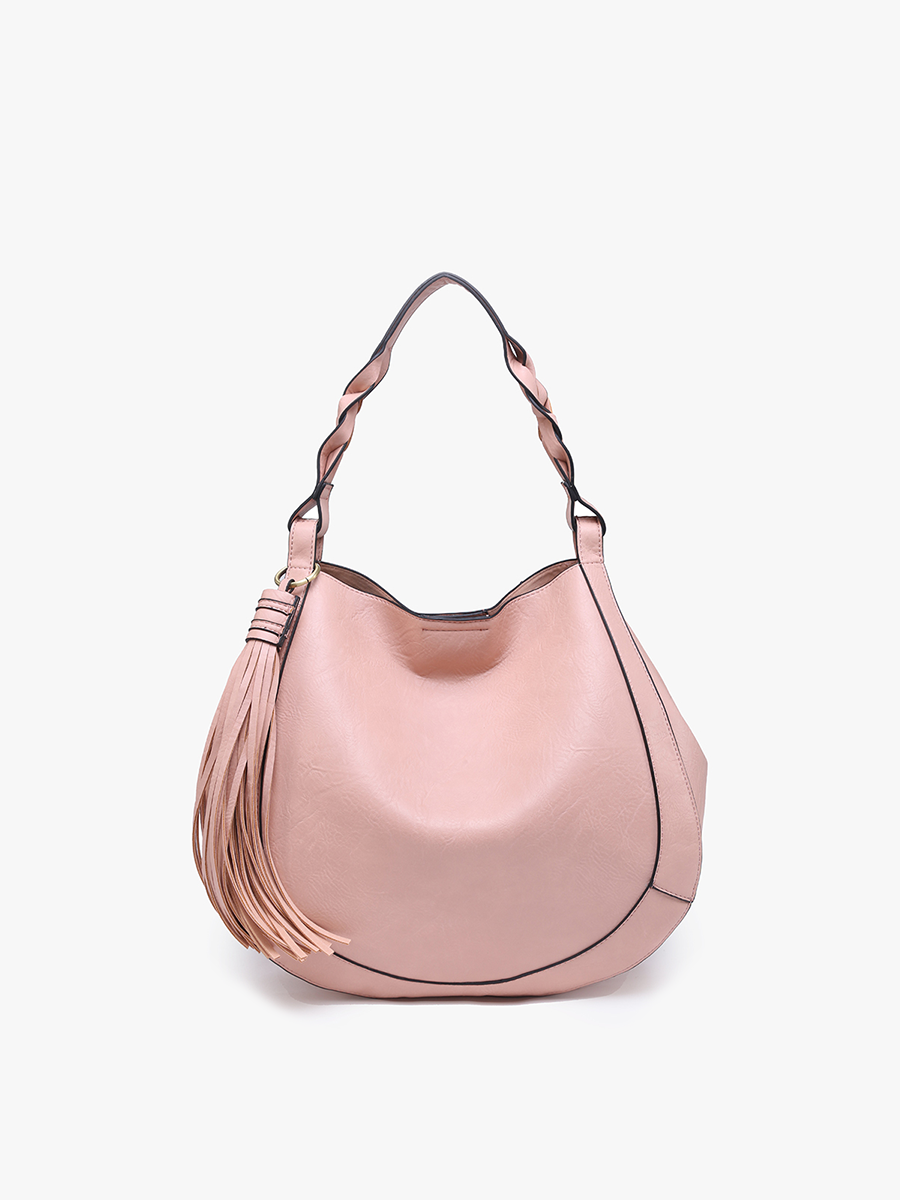 Eloise Vegan Large Tassel Hobo in Pink - Jen & Co. vegan handbag