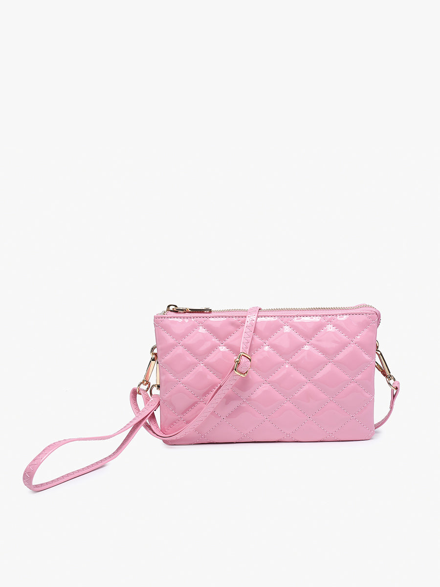 Riley Vegan High Gloss Quilted Crossbody Bubblegum - Jen & Co. vegan handbag
