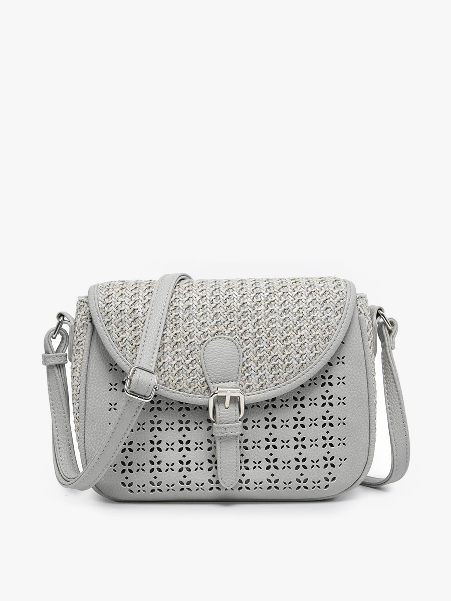 Carolina Vegan Lasercut Crossbody in Grey - Jen & Co. vegan handbag