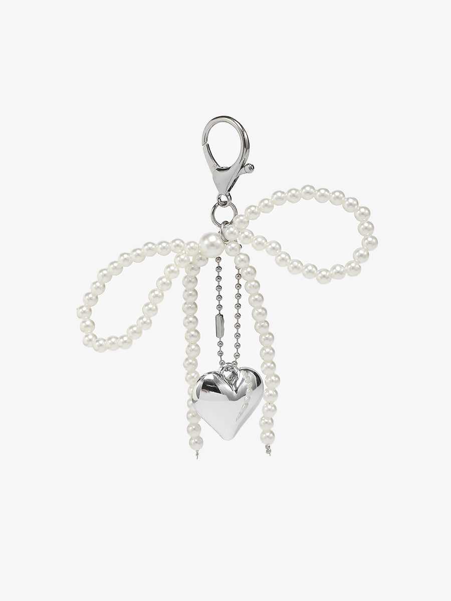 Beaded Bag Charm White Bow - Jen & Co. vegan handbag