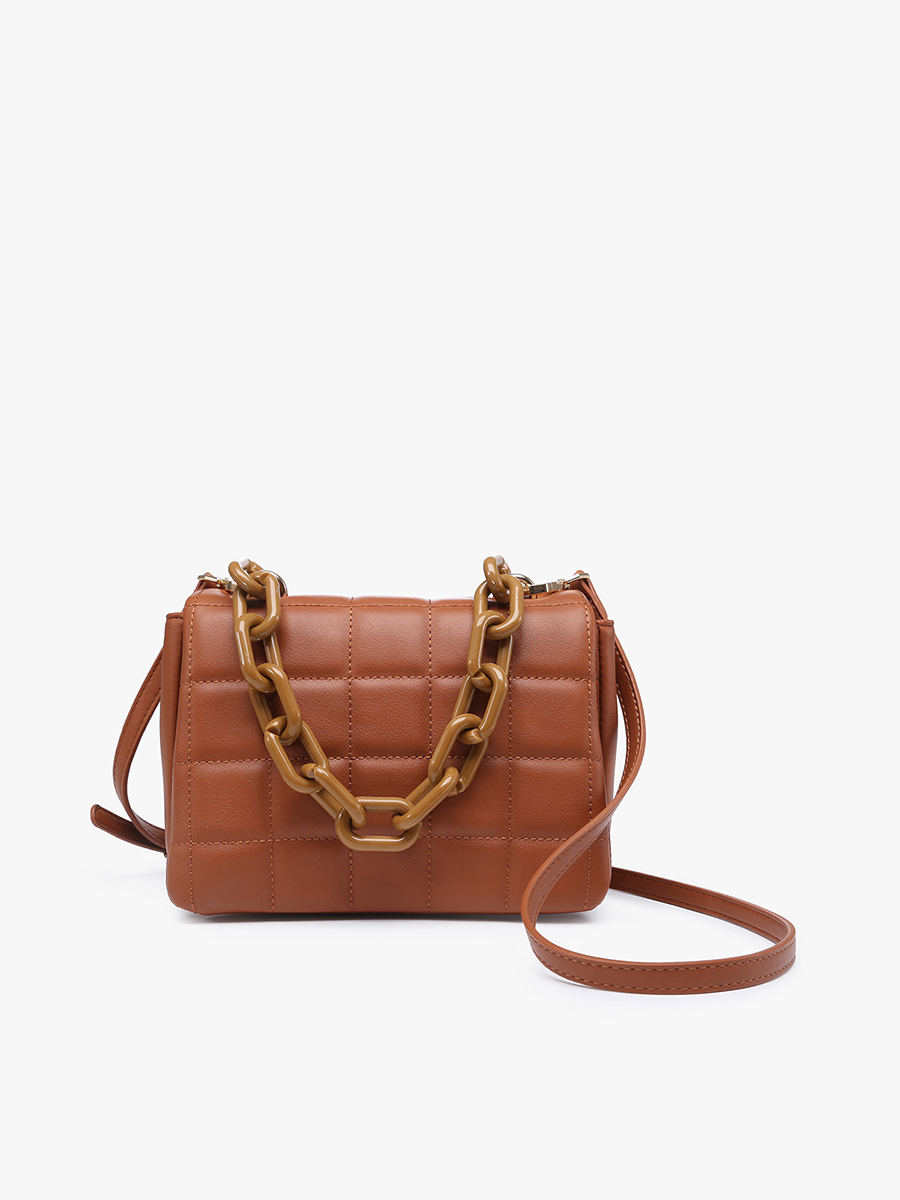 Hayden Vegan Quilted Chain Crossbody Brown - Jen & Co. vegan handbag