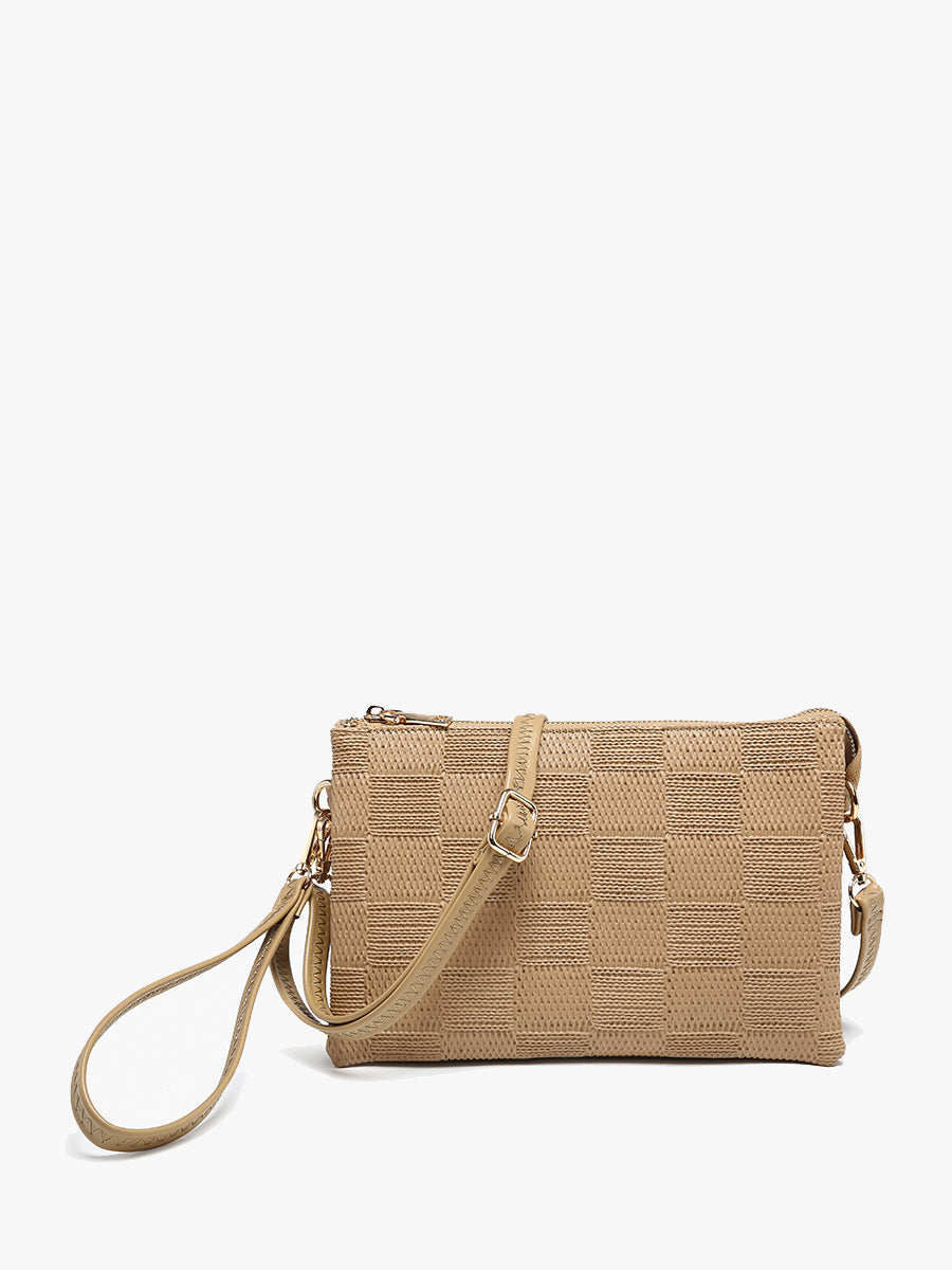 Izzy Vegan Large Checker Crossbody in Taupe - Jen & Co. vegan handbag