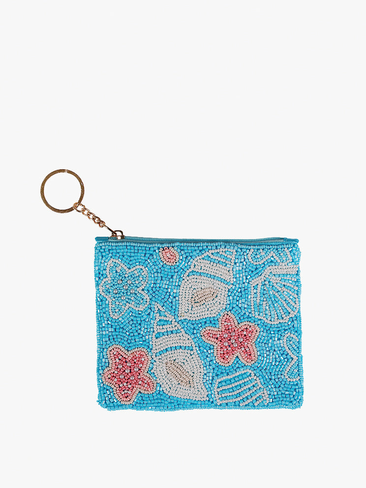 Ricki Beaded Coin Pouch Seashells and Starfish - Jen & Co. vegan handbag