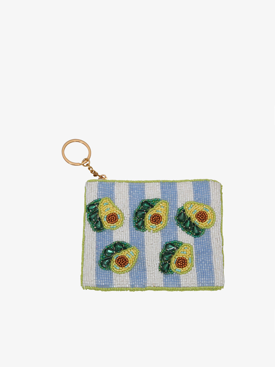 Ricki Beaded Coin Pouch Stripes Avocado - Jen & Co. vegan handbag