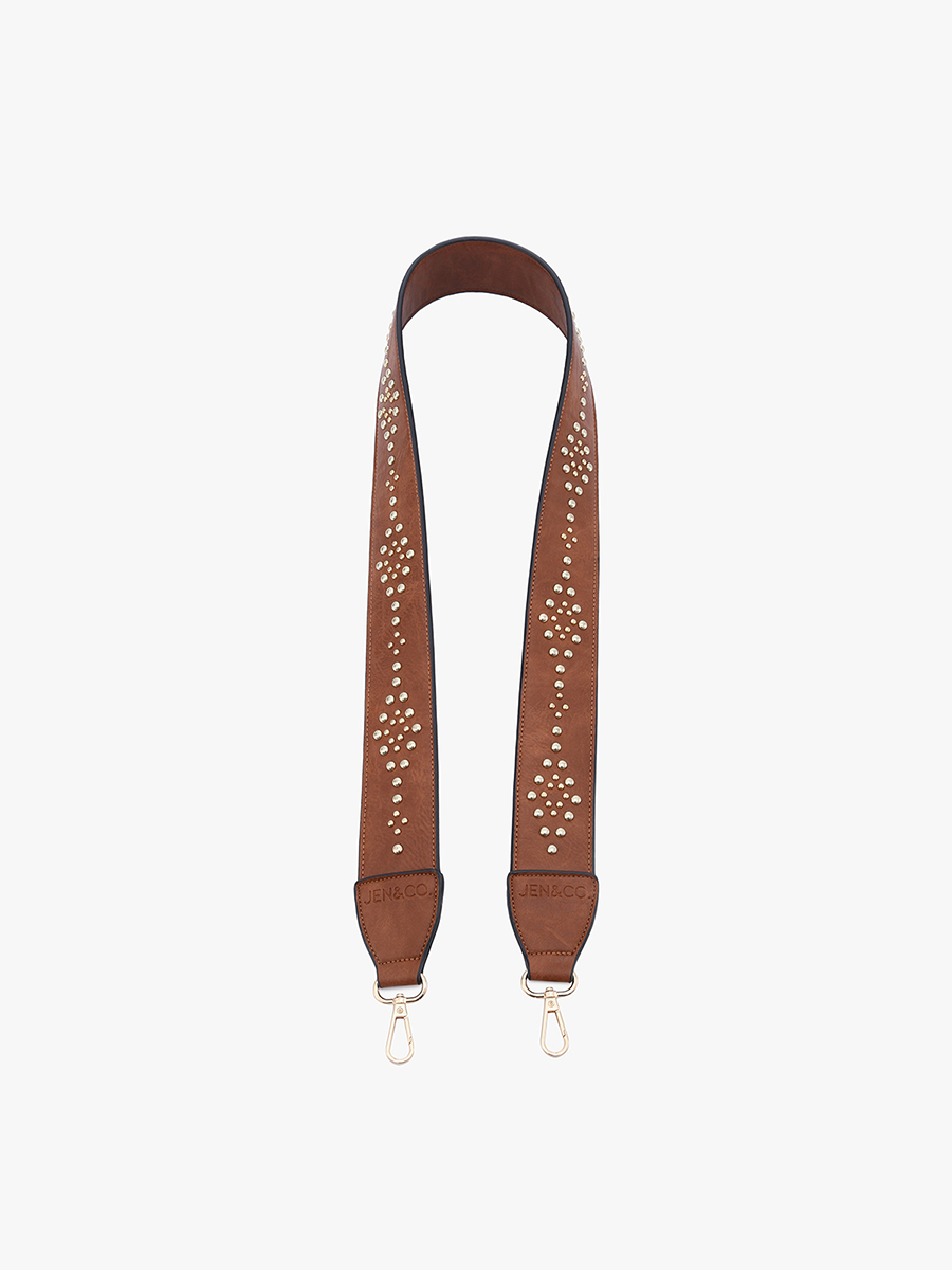 Vegan Studded Guitar Strap in Brown - Jen & Co. vegan handbag