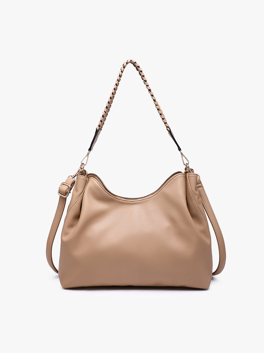 Grace Vegan Whipstitch Tote in Lt. Khaki - Jen & Co. vegan handbag