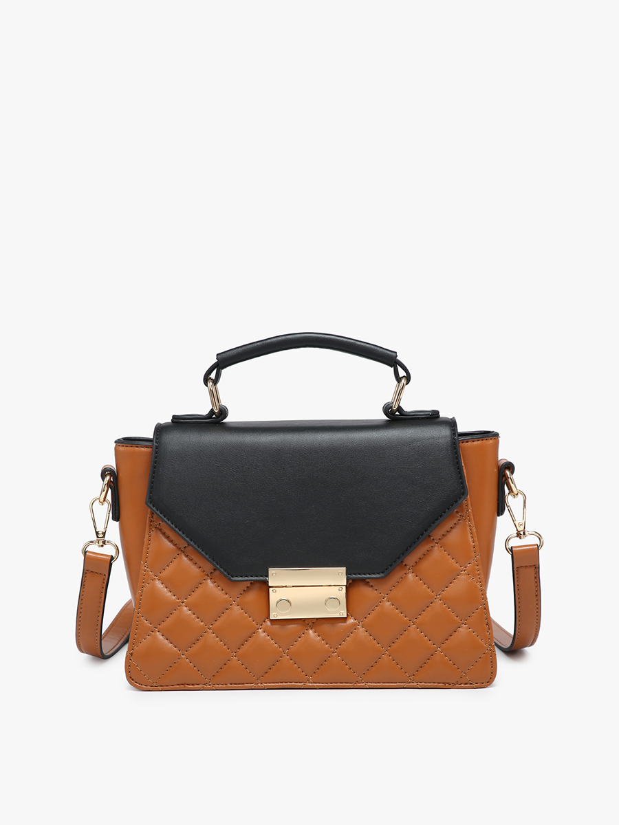 Lou Vegan Square Quilted Crossbody Black Brown - Jen & Co. vegan handbag