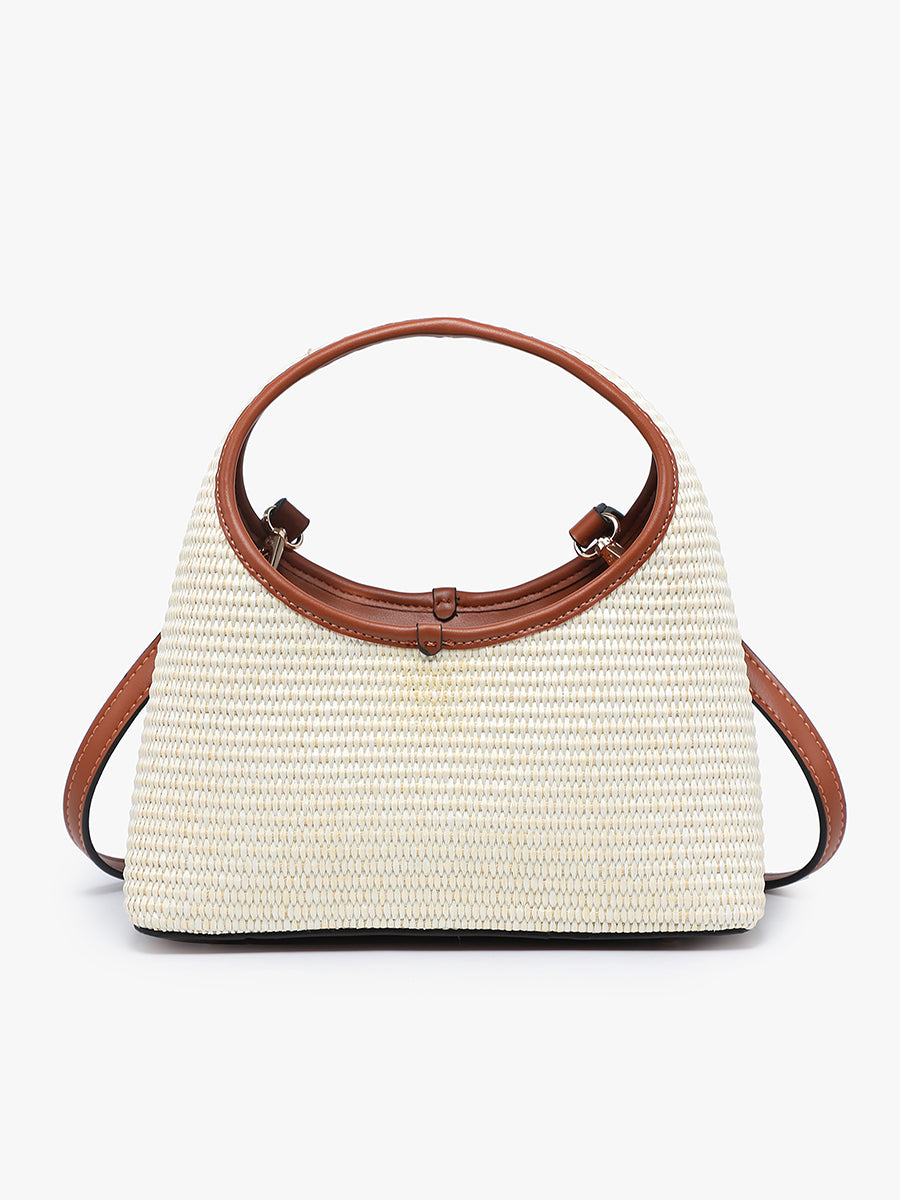 Catalina Vegan Straw Satchel in Natural Brown - Jen & Co. vegan handbag