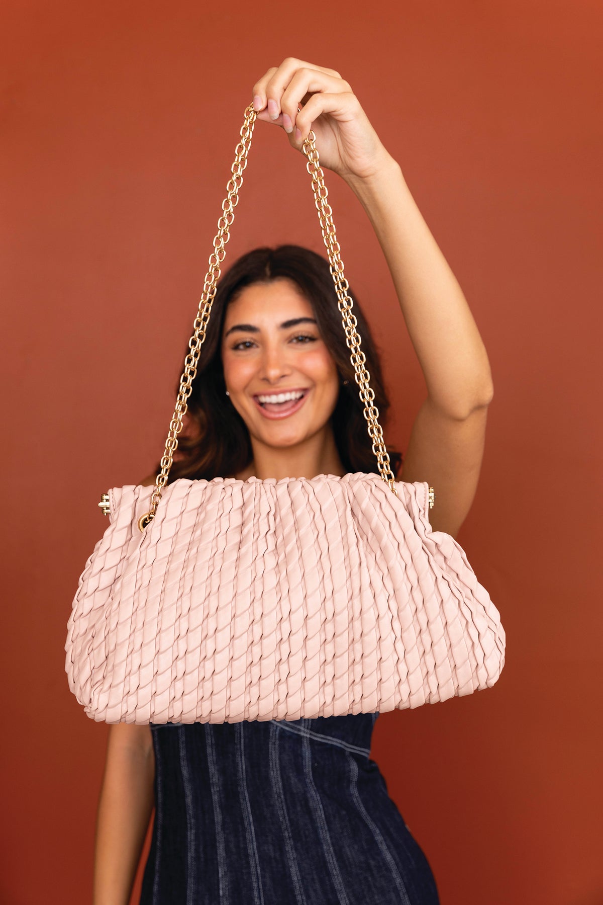 Ruthie Vegan Ruched Chain Satchel - Jen & Co. vegan handbag