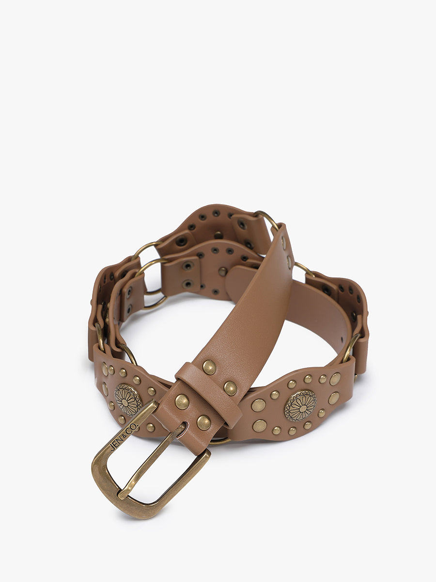 Western Belt w/ Studs Tan - Jen & Co. vegan handbag