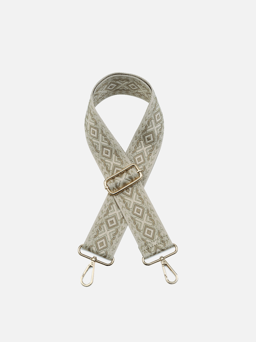 Diamond Guitar Strap Taupe Gold - Jen & Co. vegan handbag