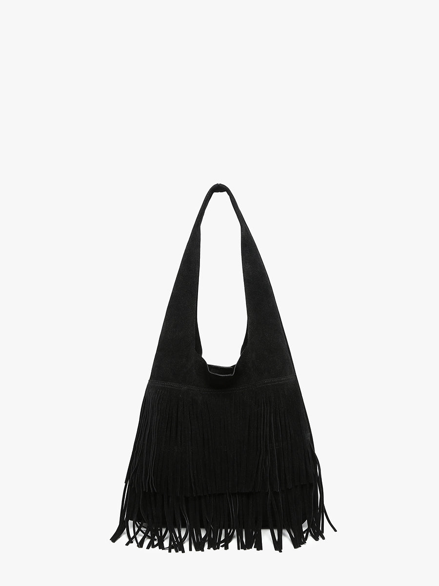 Samara Vegan Suede Hobo Black - Jen & Co. vegan handbag