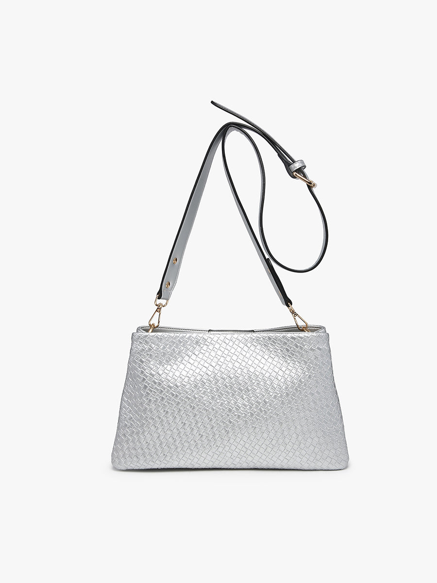 Hallie Vegan Faux Woven Crossbody in Silver - Jen & Co. vegan handbag