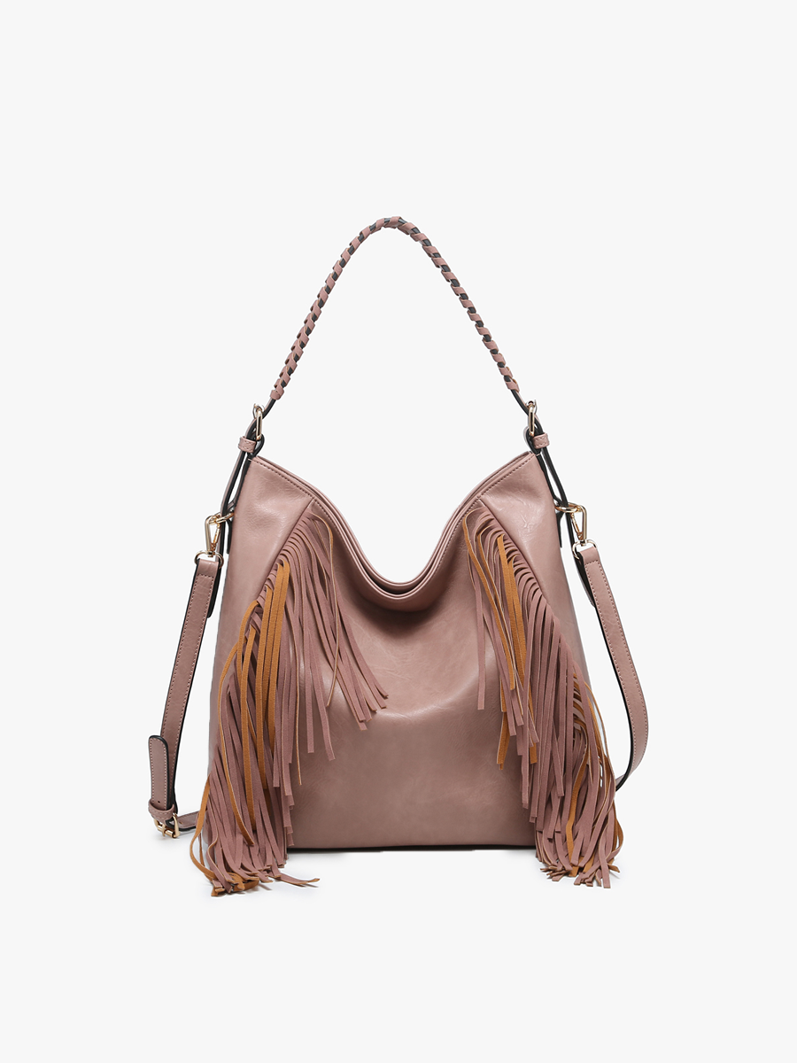 Sav Vegan Fringe Hobo in Mauve - Jen & Co. vegan handbag