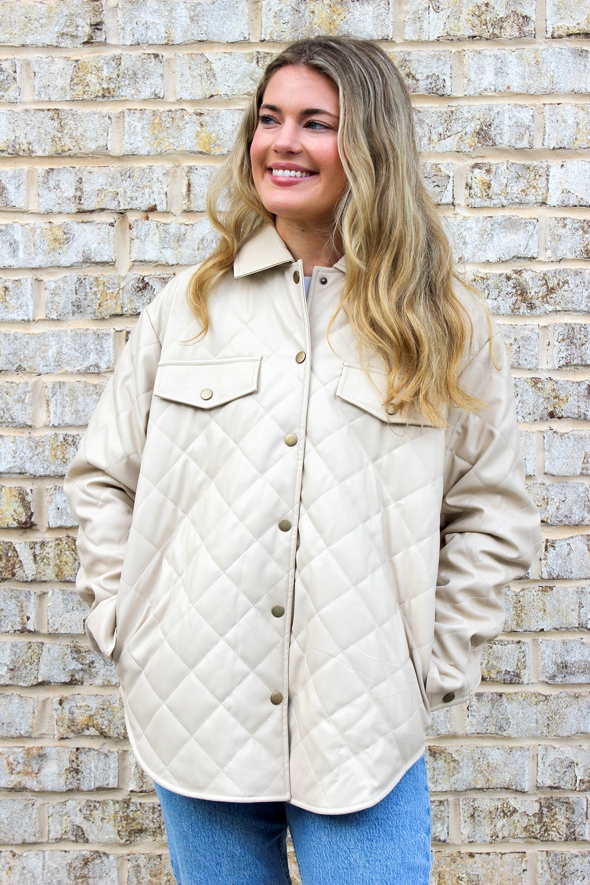 Reign Vegan Leather Jacket in Off White - Jen & Co. vegan handbag