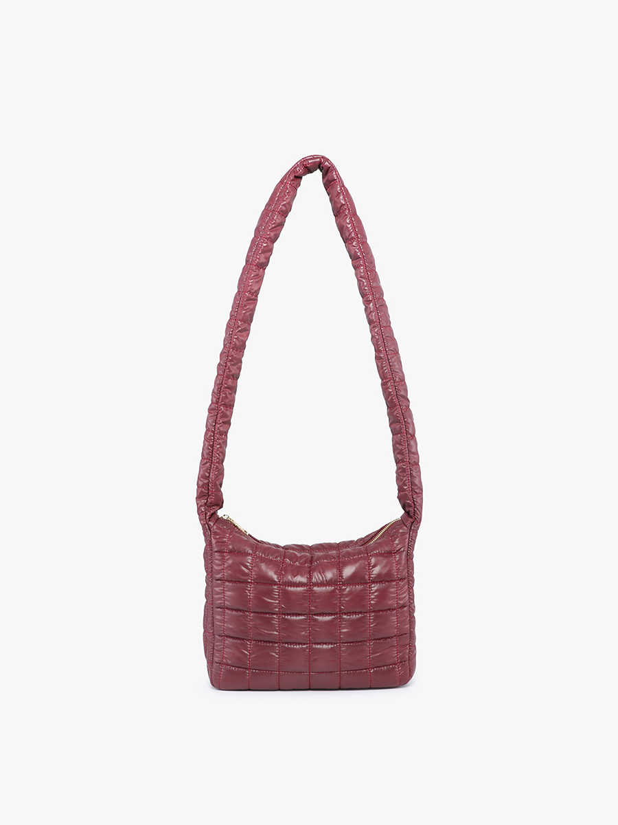 Katie Vegan Puffer Crossbody in Merlot - Jen & Co. vegan handbag