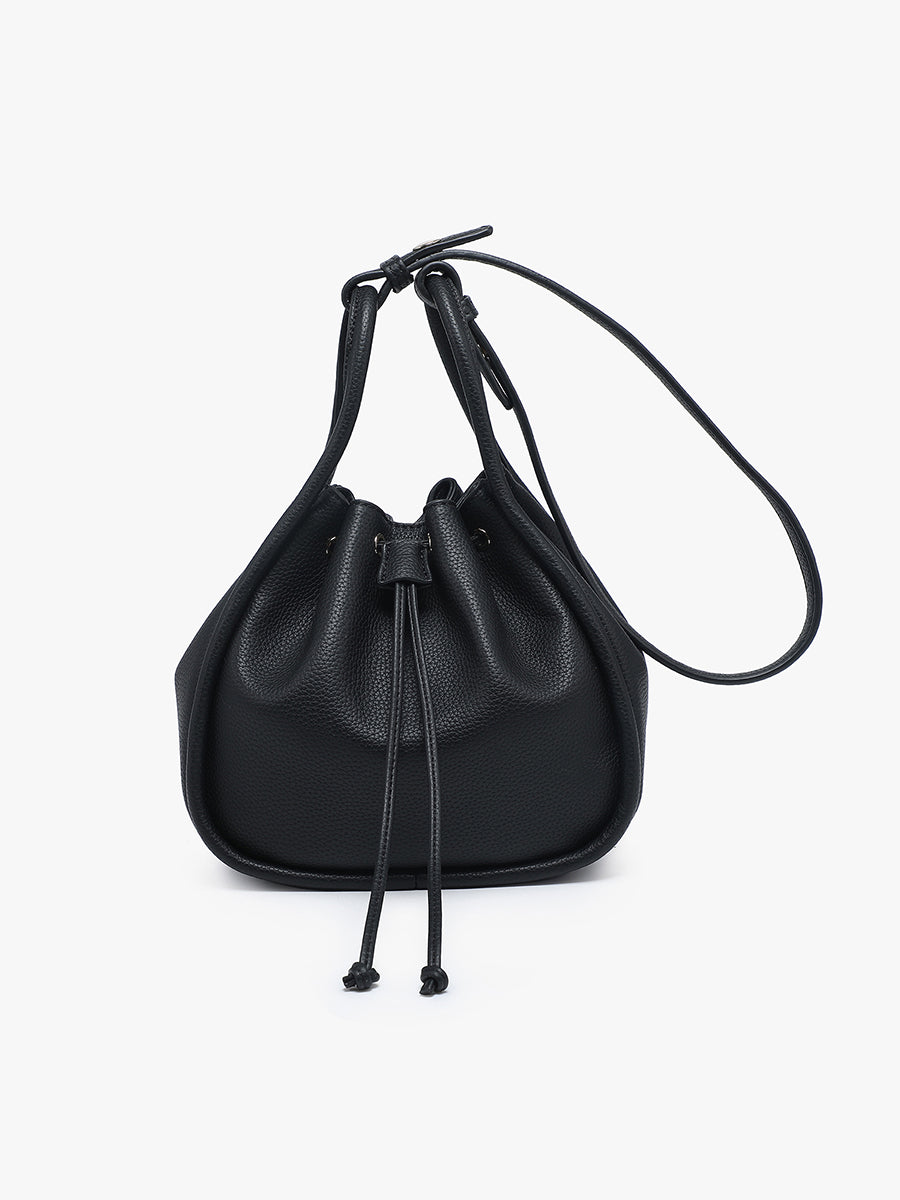 Sophie Vegan Drawstring Bucket Bag Black - Jen & Co. vegan handbag