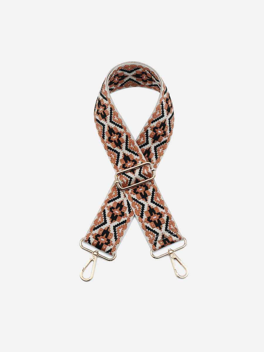 Tribal Guitar Strap Brown Black - Jen & Co. vegan handbag