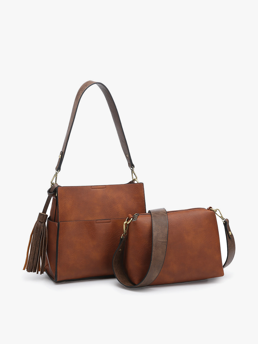 Lyla Vegan Bucket Bag in Camel Coffee - Jen & Co. vegan handbag