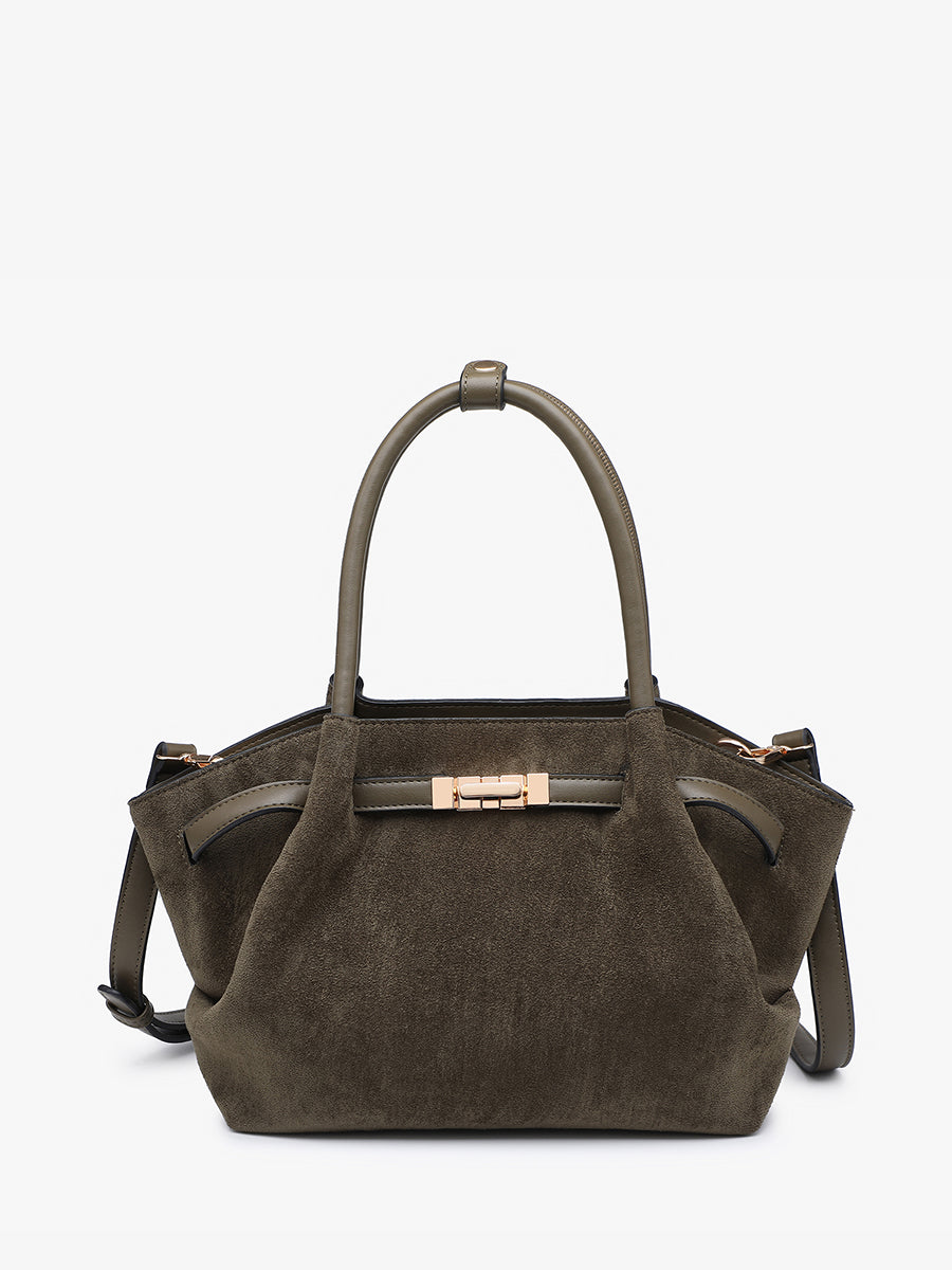 Lucia Faux Suede Satchel Olive - Jen & Co. vegan handbag