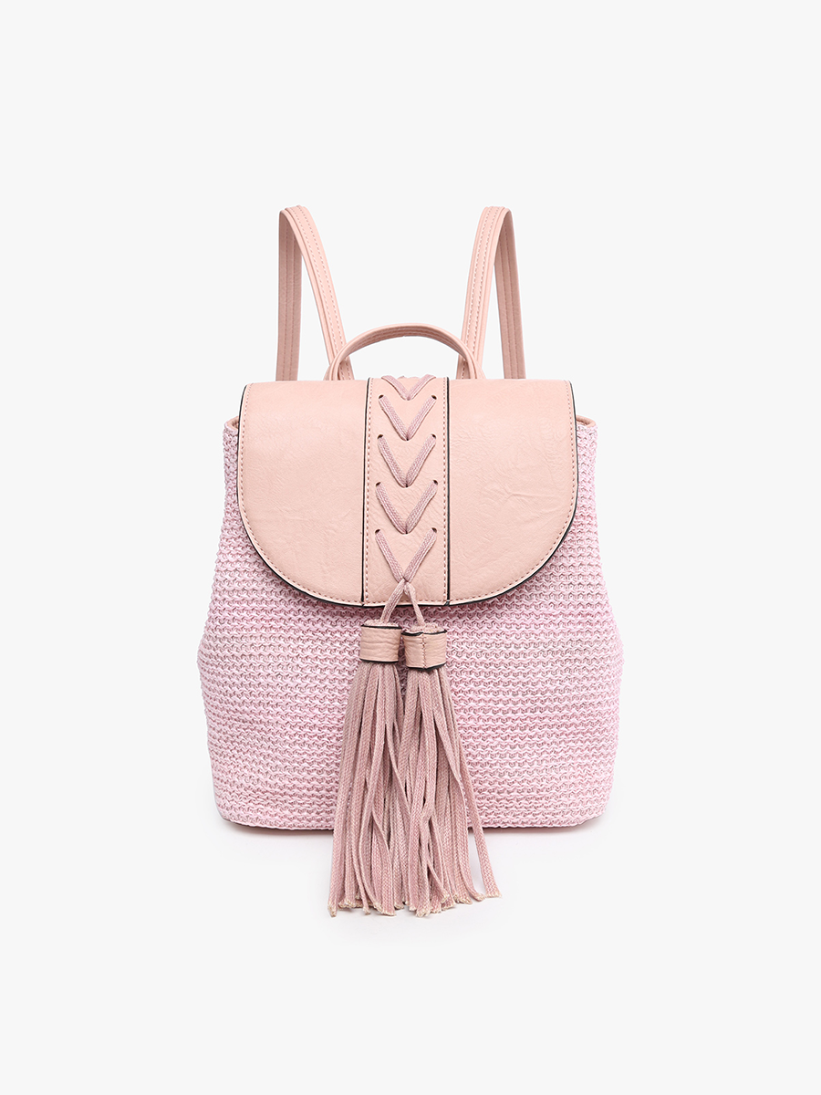 Eleanora Vegan Straw Backpack Pink - Jen & Co. vegan handbag
