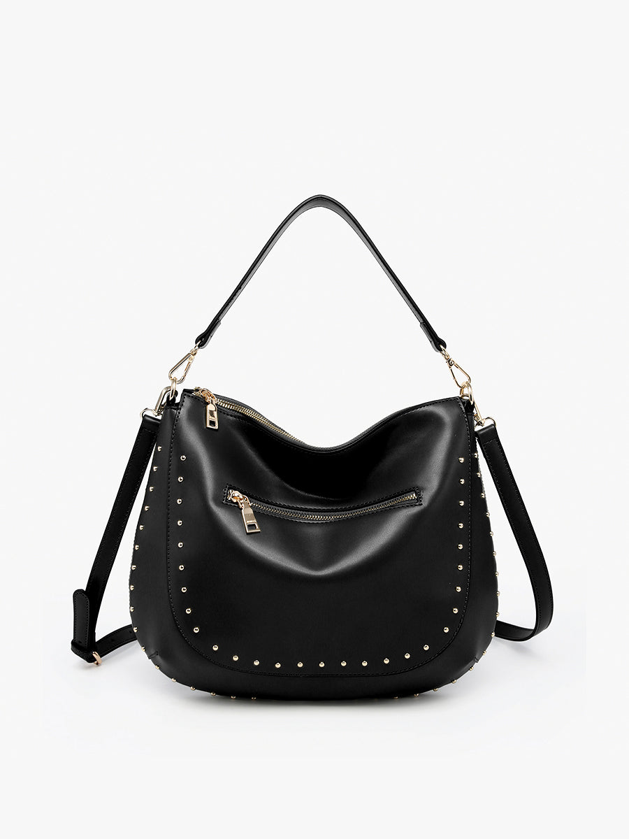 Aurelia Vegan Studded Hobo in Black - Jen & Co. vegan handbag