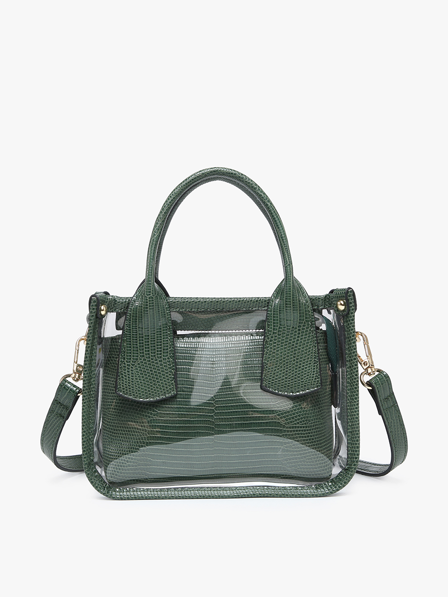 Stacey Vegan Clear Satchel in Green - Jen & Co. vegan handbag