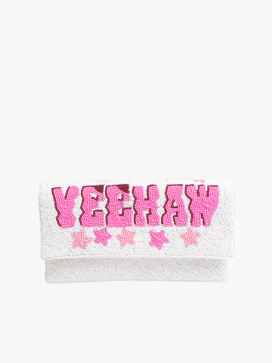 Dolly Beaded Clutch Yeehaw - Jen & Co. vegan handbag