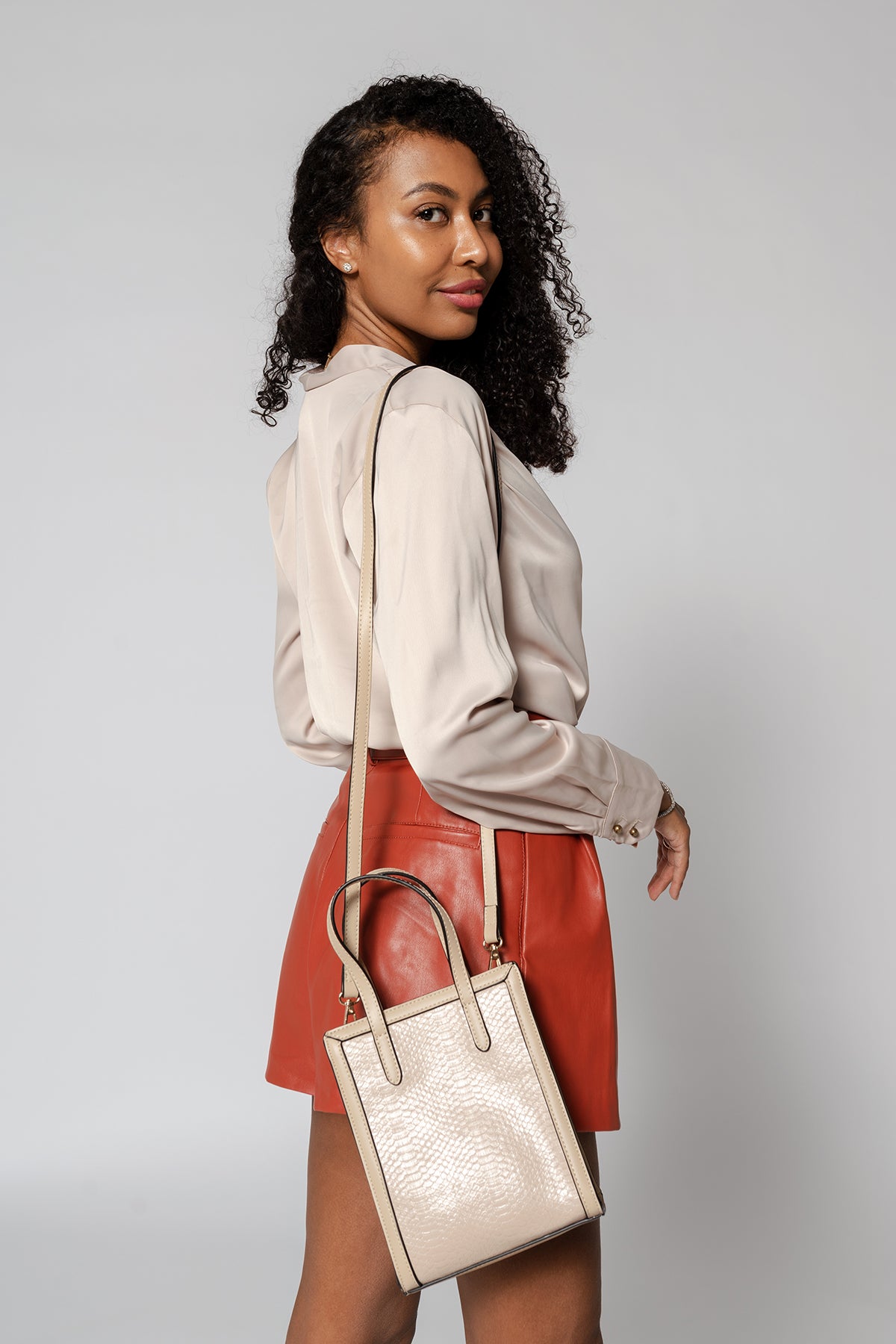 Emmie Vegan Snake Rectangular Satchel - Jen & Co. vegan handbag