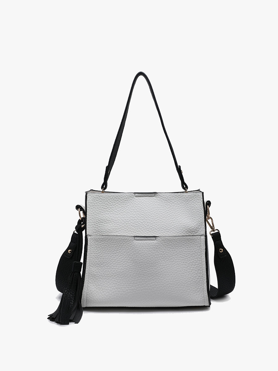 Lyla Vegan Bucket Bag in Black White - Jen & Co. vegan handbag