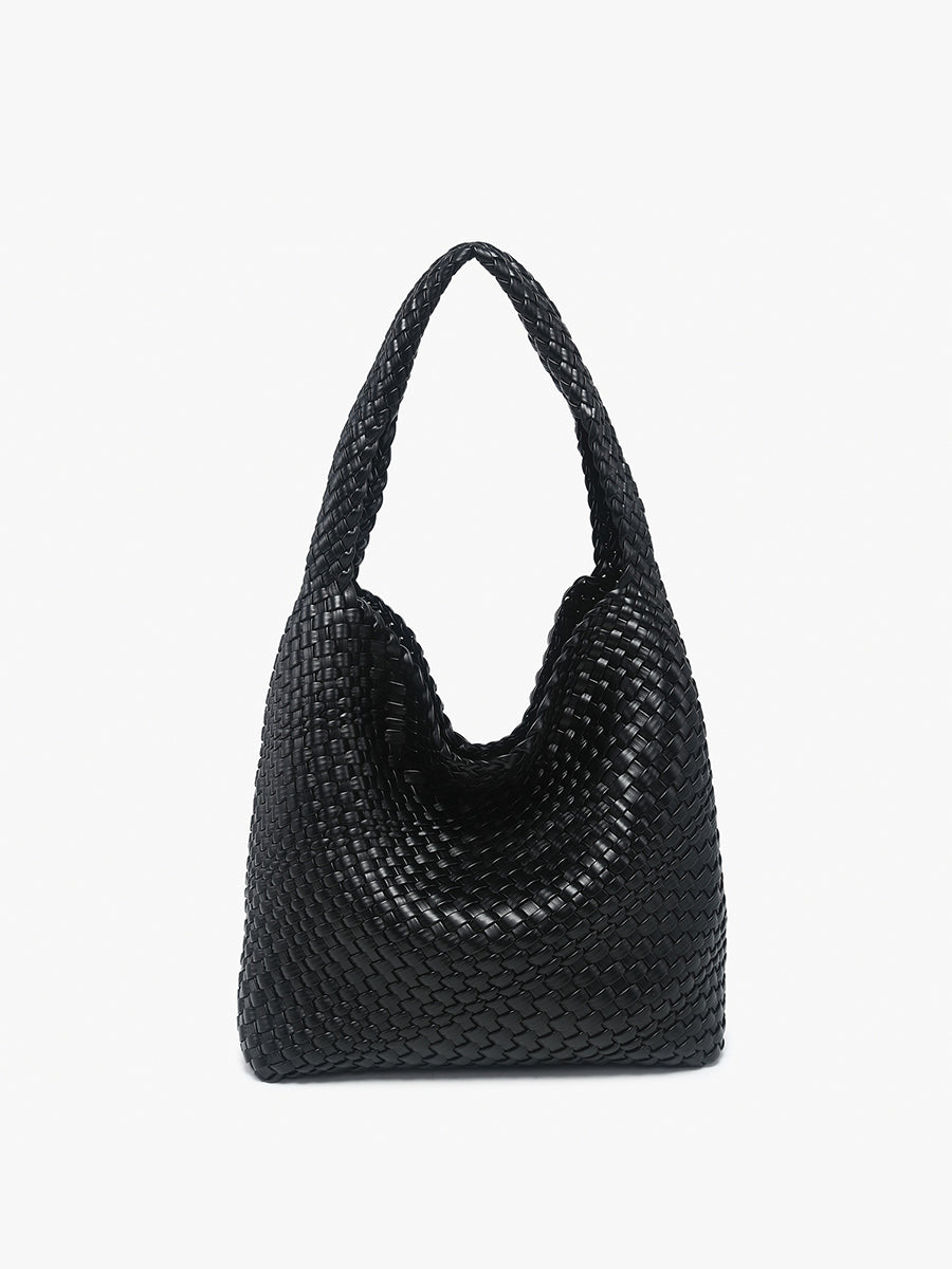 Rachel Handwoven Hobo Black - Jen & Co. vegan handbag