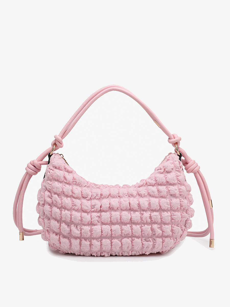 Nelly Quilted Nylon Shoulder Bag Lt. Pink - Jen & Co. vegan handbag