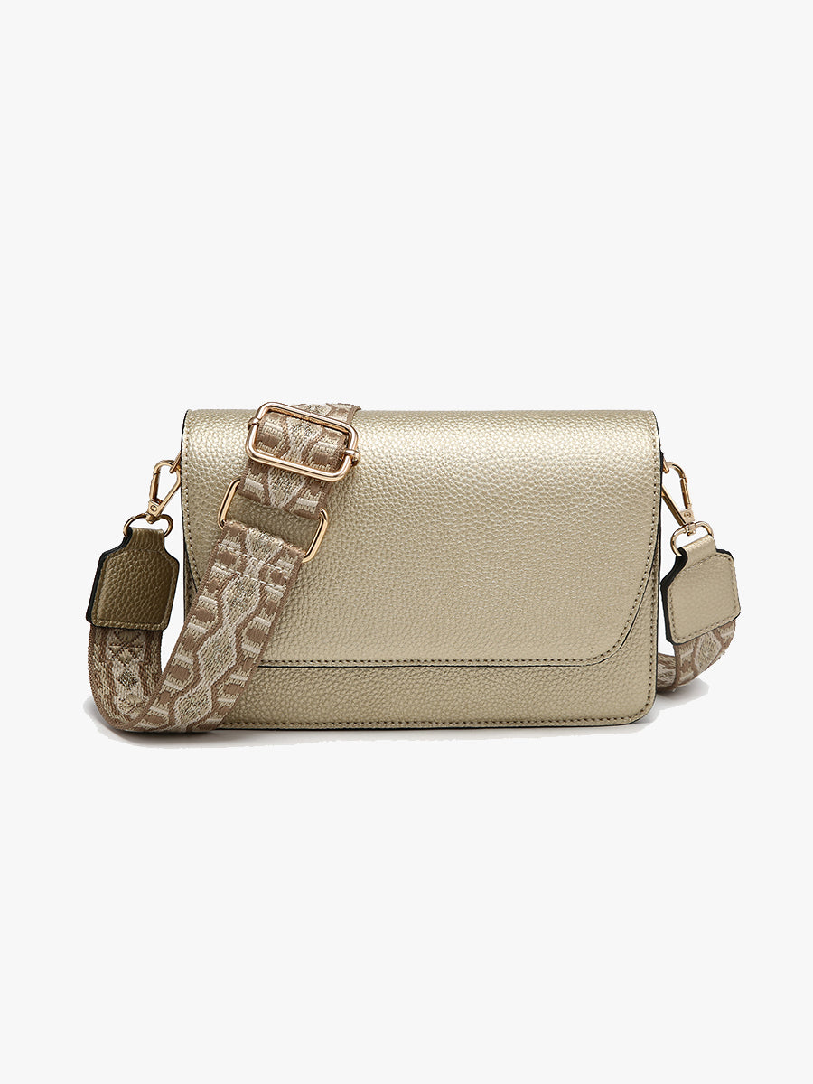 Noah Vegan Guitar Strap Crossbody Lt. Gold - Jen & Co. vegan handbag