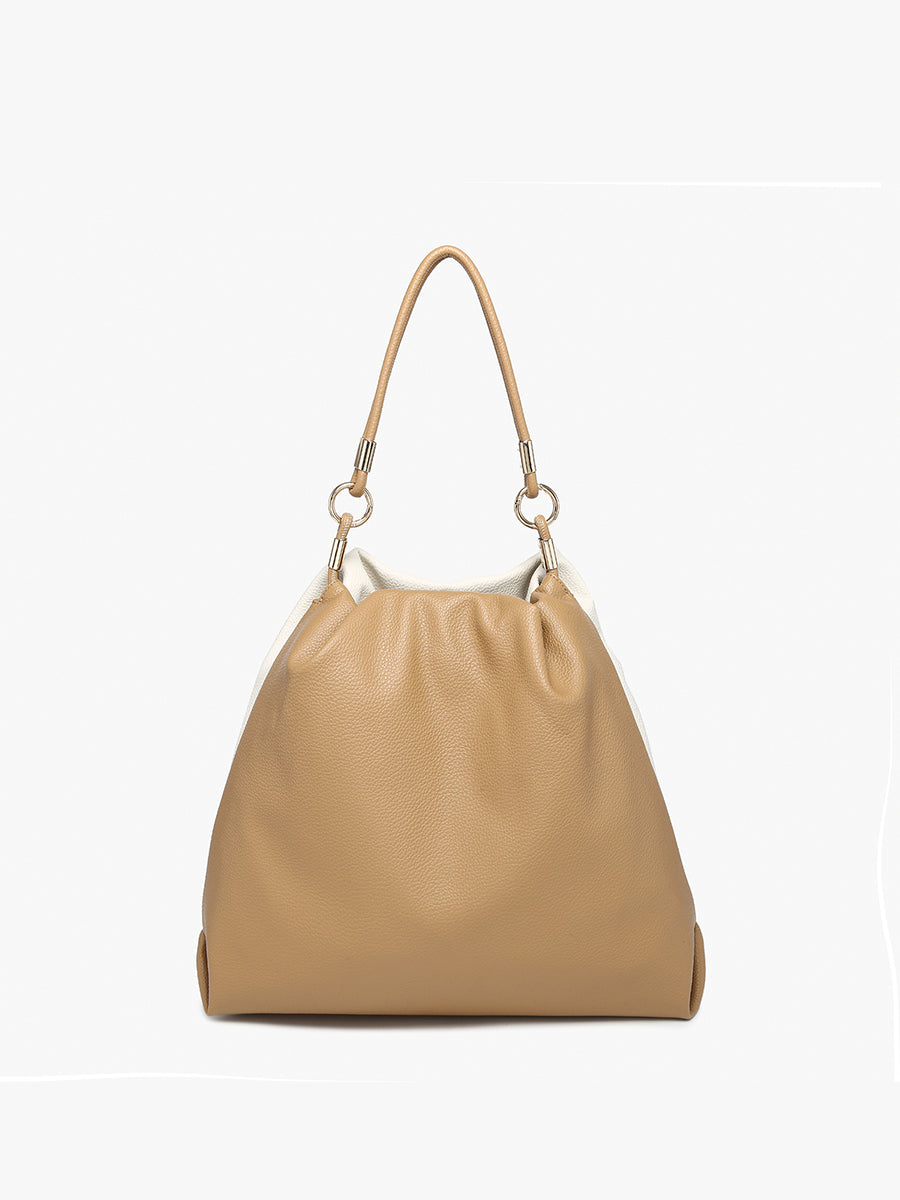 Noelle Vegan Two-Tone Hobo Brown White - Jen & Co. vegan handbag