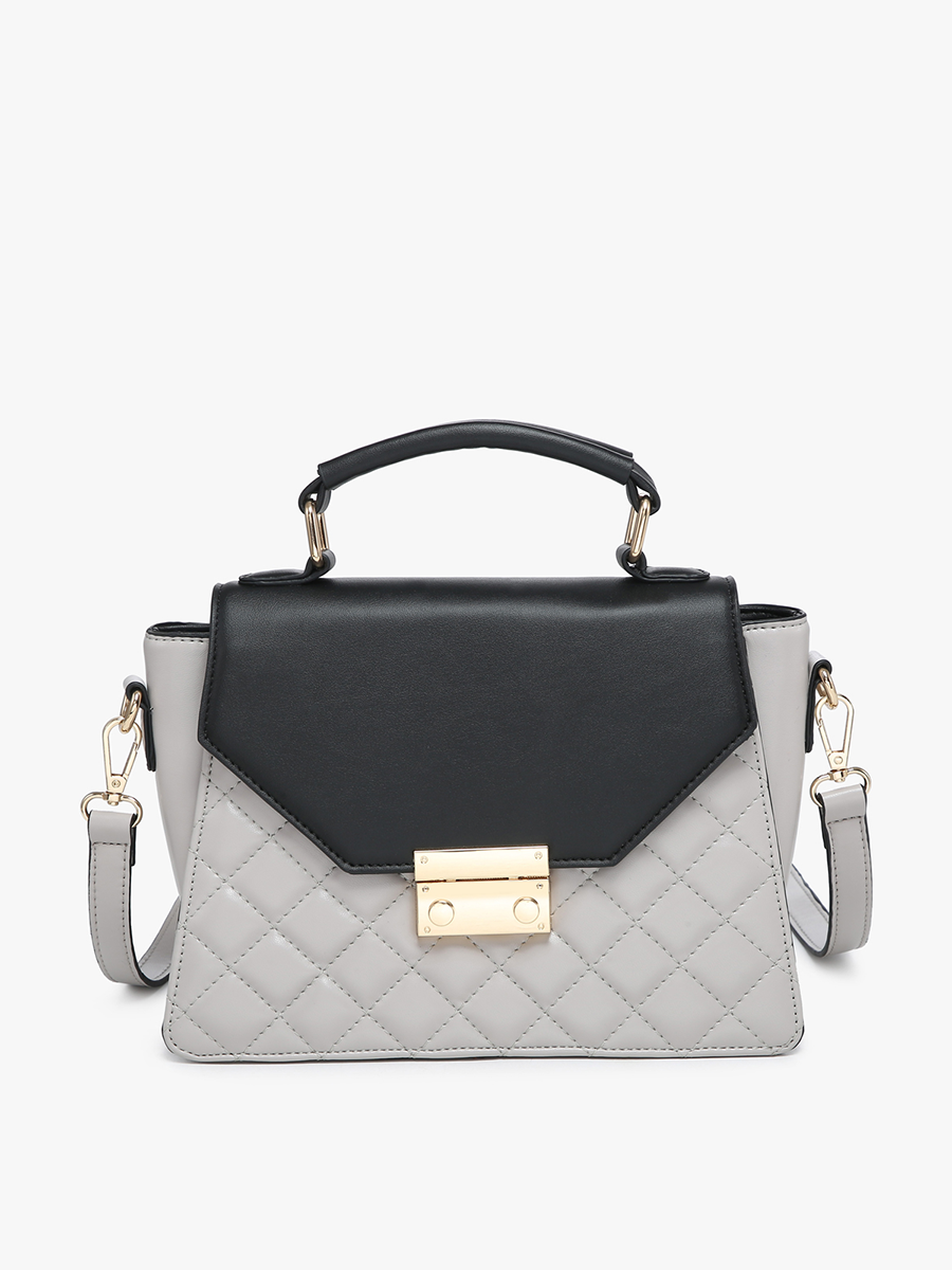 Lou Vegan Square Quilted Crossbody Black Grey - Jen & Co. vegan handbag