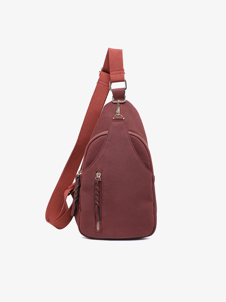 Nikki Vegan Suede Sling Bag Garnet - Jen & Co. vegan handbag