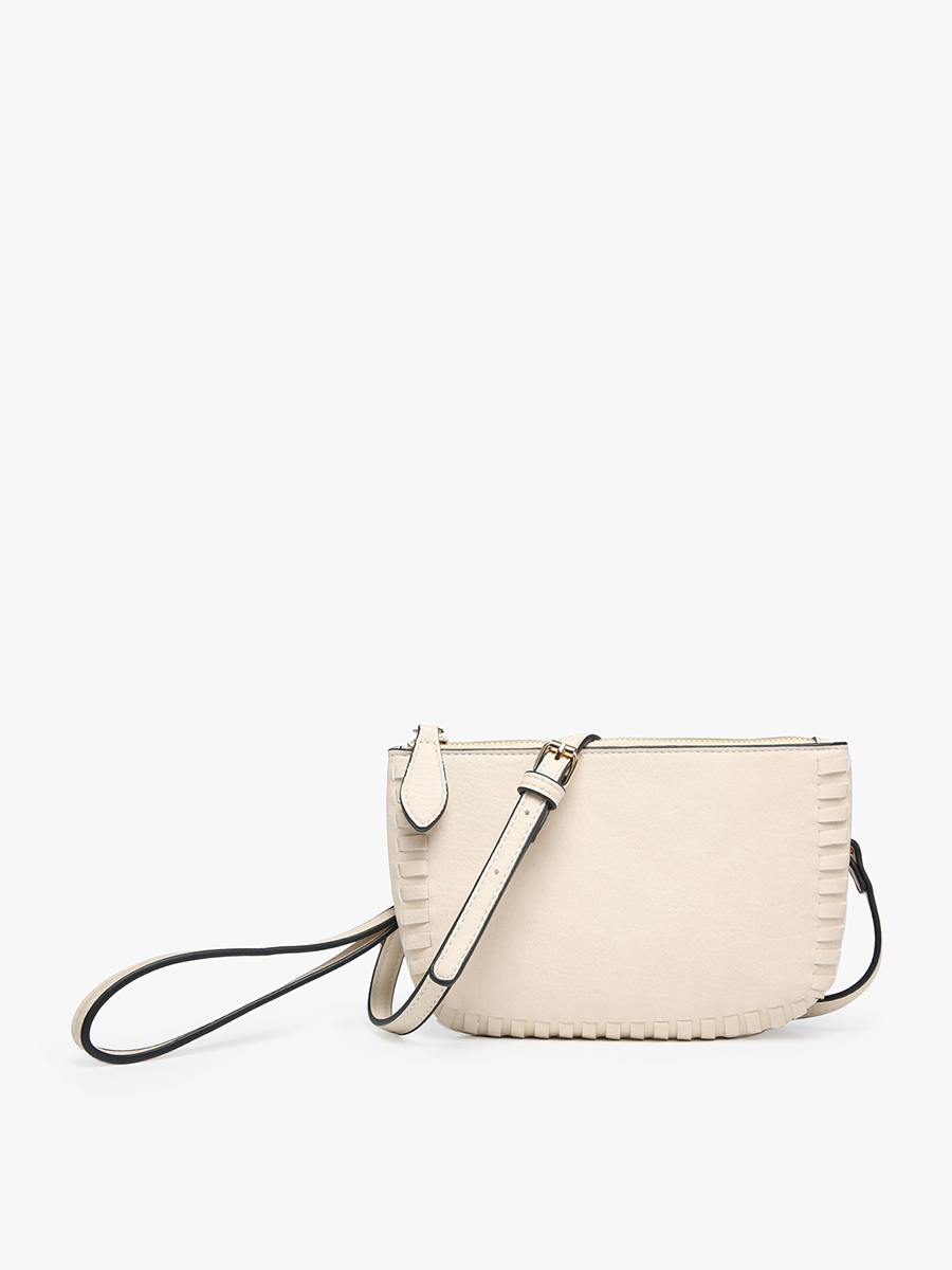 Bonnie Vegan Whipstitch Clutch/Crossbody in Bone - Jen & Co. vegan handbag
