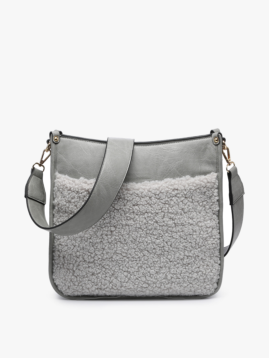 Chloe Vegan Teddy Crossbody in Grey - Jen & Co. vegan handbag