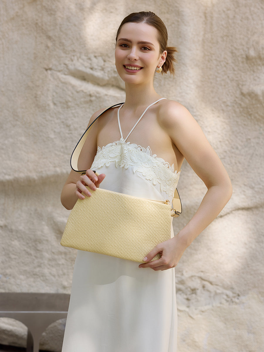 Hallie Vegan Faux Woven Crossbody in - Jen & Co. vegan handbag