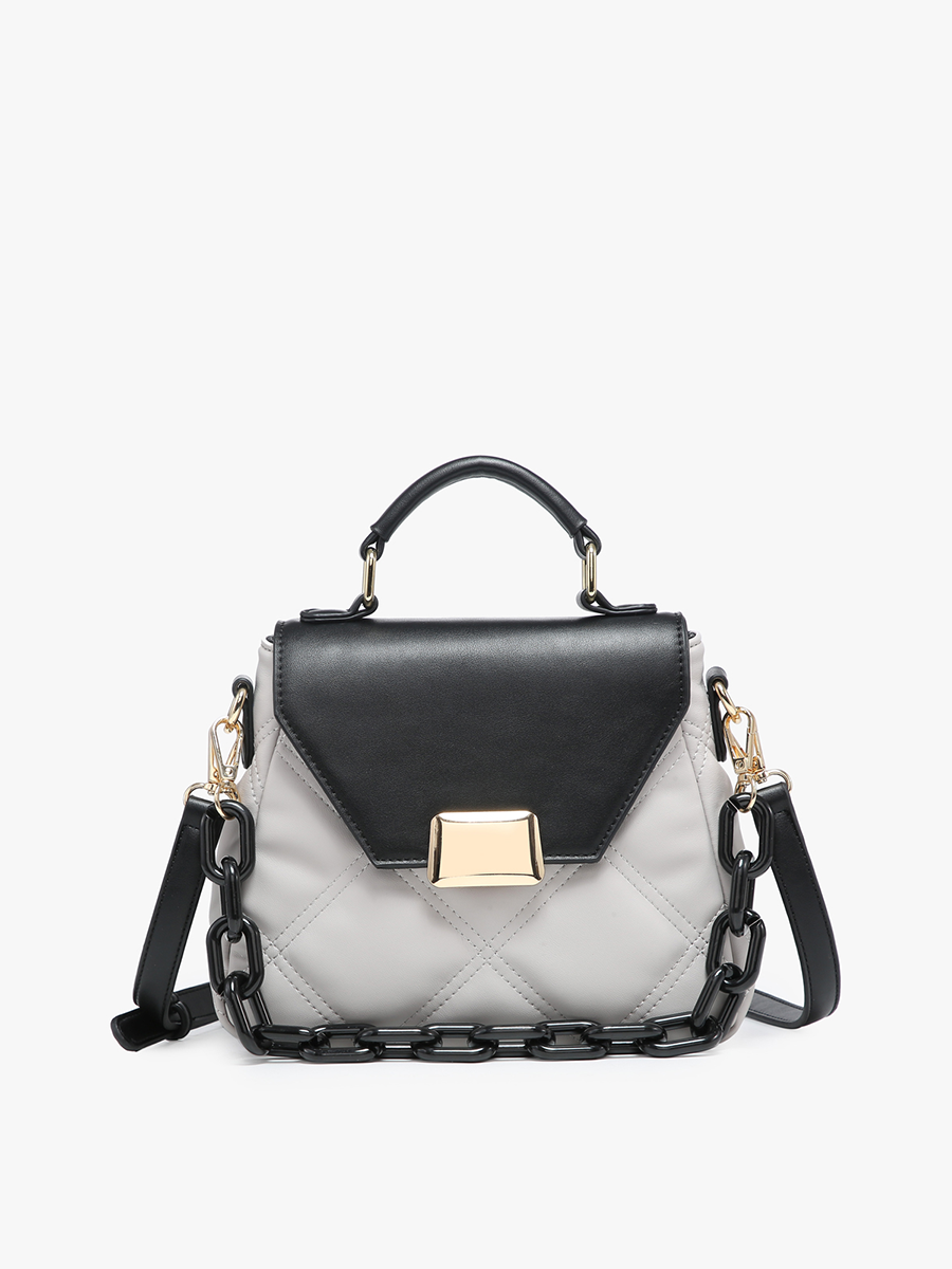 Ollie Vegan Quilted Crossbody in Black Grey - Jen & Co. vegan handbag