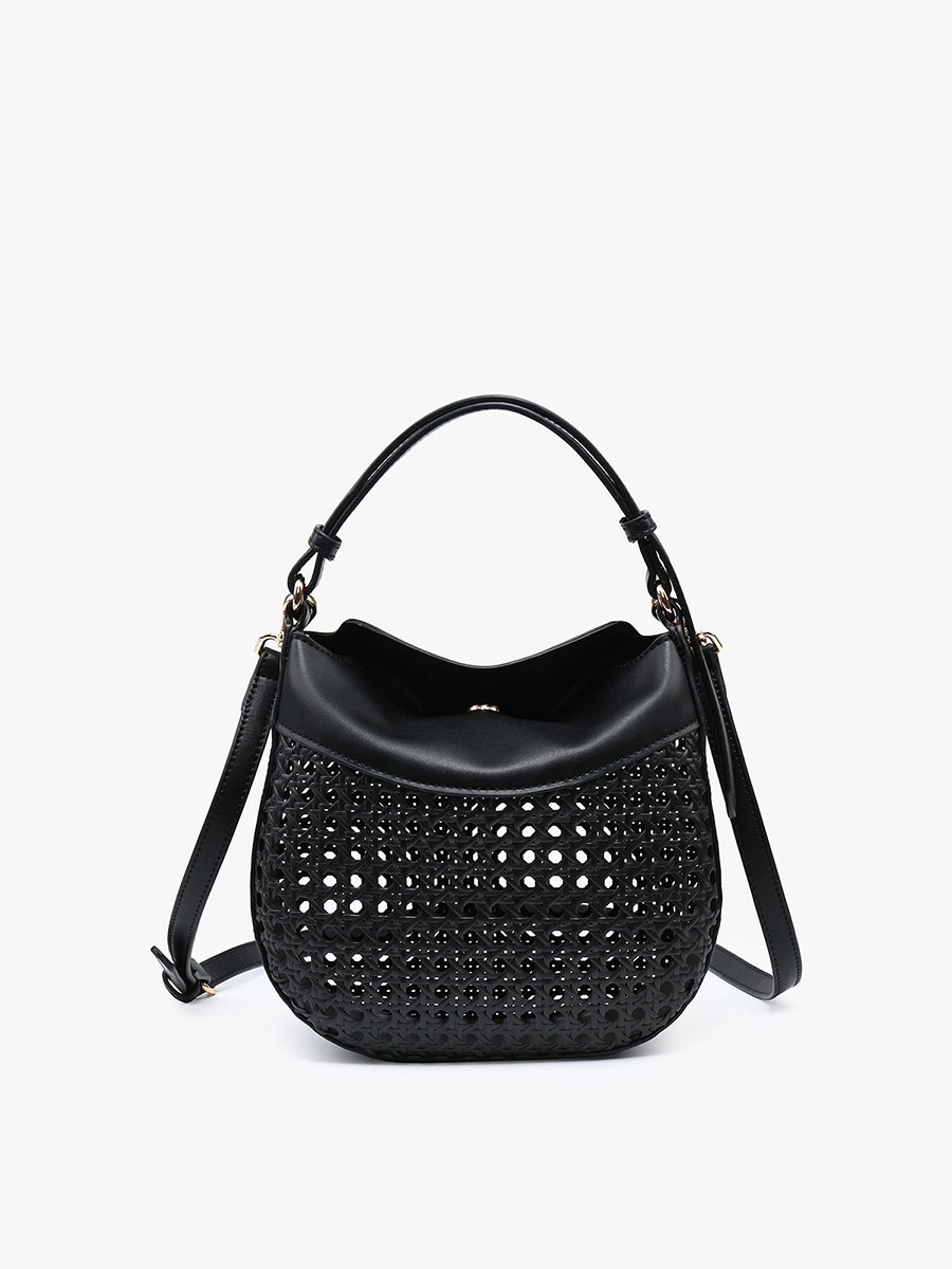 Evans Vegan Rattan Crossbody Black - Jen & Co. vegan handbag