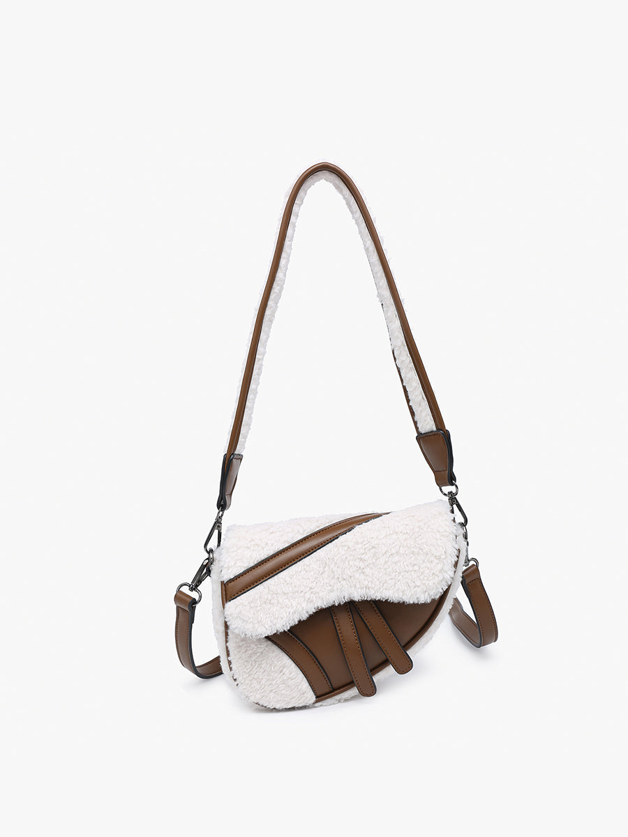 Kori Vegan Sherpa Crossbody Brown White - Jen & Co. vegan handbag